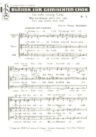 Du mein einzig Licht fr gem Chor a cappella Partitur