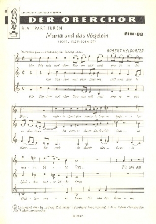 Maria und das V�gelein f�r Frauenchor a cappella Partitur