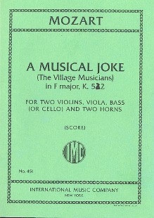 A musical Joke in F Major KV522 for 2 violins, viola, bass (cello) and 2 horns score