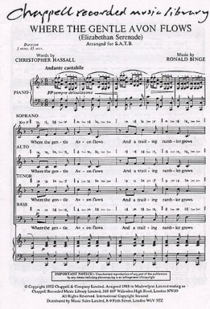Where The Gentle Avon Flows  for mixed choir and piano accompaniment choral score