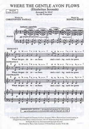 Ronald Binge: Where The Gentle Avon Flows - SSA/Piano SSA, Piano Accompaniment Sheet Music & Songbooks/Vocal & Choral/Choral/Classical/Vocal Score