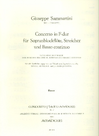 Konzert F-Dur fr Sopran-Blockflte, Streicher und Bc Violoncello/Kontrabass