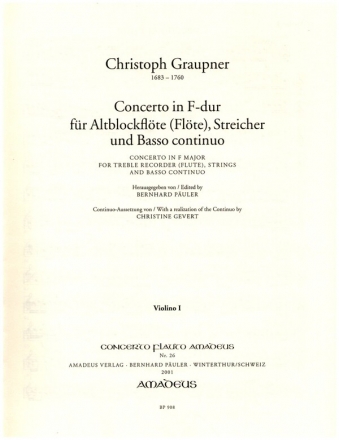 Concerto F-Dur fr Alt-Blockflte, Streicher und Bc Stimmensatz 3-3-2-3