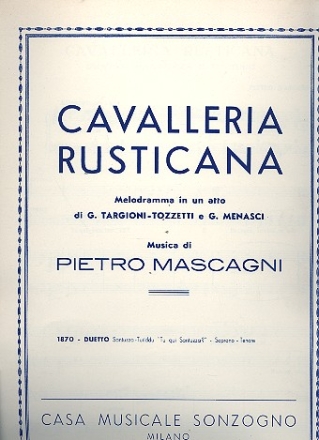 Tu qui Santuzza for soprano, tenor and piano score