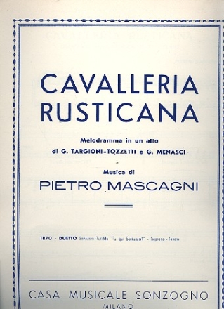 Tu qui Santuzza for soprano, tenor and piano score