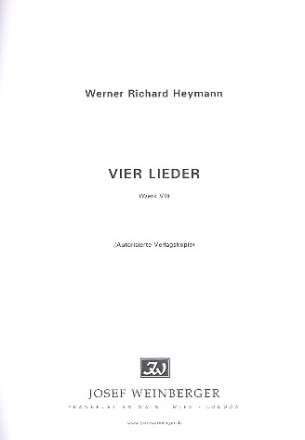 4 Lieder Werk8 fr Gesang und Klavier Partitur,  Archivkopie