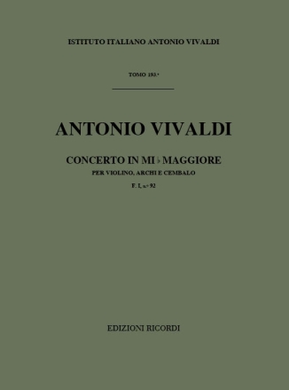 A. Vivaldi Concerti Per Vl., Archi E B.C.: In Mi Bem. Rv 257 Concerti Per Violino