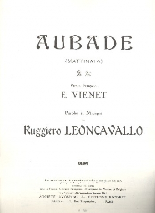 Aubade pour chant et piano partition (frz/it)