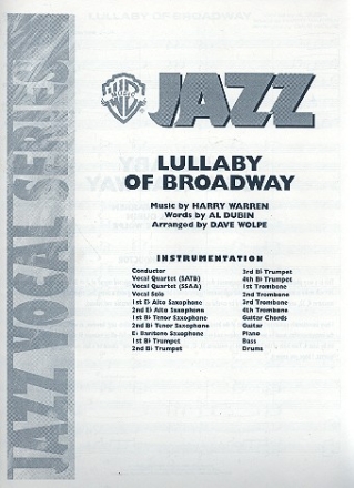 Lullaby of Broadway: for mixed voices (vocal quartet) and jazz band score