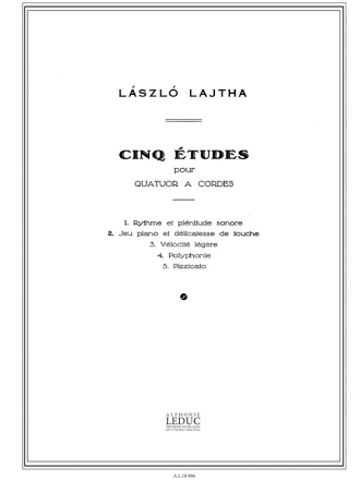 LAJTHA 5 ETUDES POUR QUATUOR A CORDES OP20 PARTITION IN 4