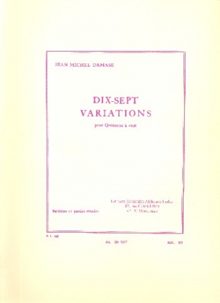 17 Variations pour flute, hautbois, clarinette, basson et cor partition et parties