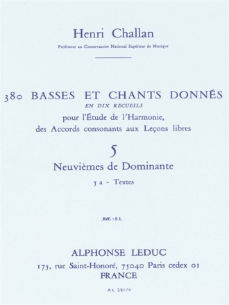 CHALLAN H. 380 BASSES ET CHANTS DONNES VOL.05:ACCORDS DE LA 9EME DOMINANTE 5A TEXTES