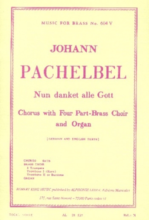 Nun danket alle Gott fr gem Chor, Blechblser und Orgel Partitur (dt/en)