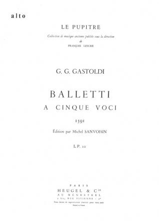 Balletti a cinque voci (1591) pour 5 instruments partie d'alto (haut-contre)