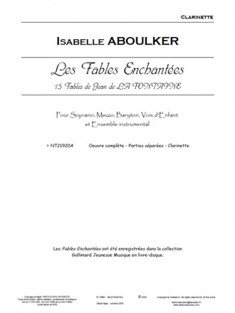 ABOULKER/LA FONTAINE FABLES ENCHANTEES (SMB/VOIX D'ENFANT ET PETIT ORCH.) PARTIES INSTRUMENT.