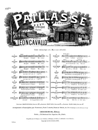 Ruggero Leoncavallo, Paillasse vocal and piano Klavierauszug