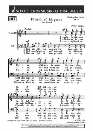 Vier lustige Lieder fr Mnnerchor Chorpartitur