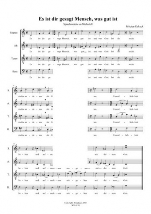 Kukuck, Felicitas Es ist dir gesagt, Mensch, was gut ist - Spruchmotette fr Chor SATB a