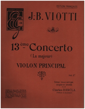 Concerto la majeur no.13 pour violon et orchestre violon principal