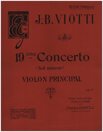 Concerto sol mineur no.19 pour violon et orchestre violon principal