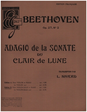 Adagio de la Sonate op.27,2 du Clair de lune pour violoncelle et piano
