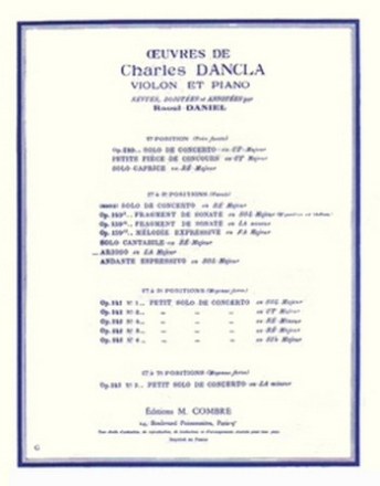 DANCLA Charles Arioso en la maj. violon et piano Partition