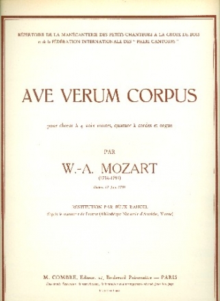 Ave verum corpus pour choeur mixte, quatuor  cordes et orgue partition