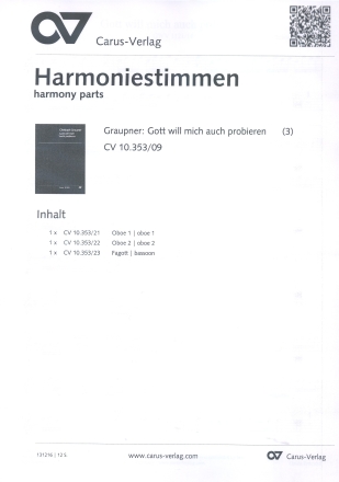 Gott will mich auch probieren fr gem Chor und Orchester Harmoniestimmen