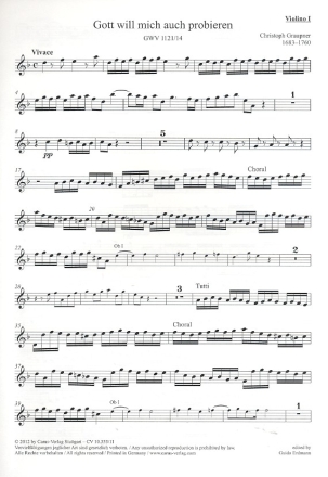 Gott will mich auch probieren GWV1121/14 fr gem Chor und Orchester Violine 1