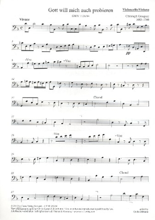 Gott will mich auch probieren GWV1121/14 fr gem Chor und Orchester Violoncello/Kontrobass/Violone