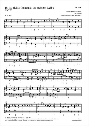 Bach, Johann Sebastian Es ist nichts Gesundes an meinem Leibe Soli STB, Coro SATB, 3 Blfl, 2 Ob, Zk, 3 Trb, 2 Vl, Va, Bc Orgel
