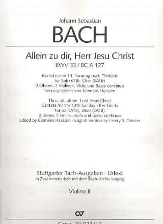 Allein zu dir Herr Jesu Christ Kantate Nr.33 BWV33 Violine 2