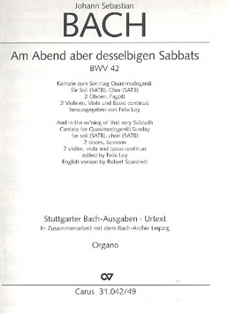 Am Abend aber desselbigen Sabbats Kantate 42 BWV42 Orgel