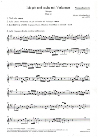 Ich geh und suche mit Verlangen BWV49 fr Soli (SB), Ob d'amore, 2Vl, Va, Vc piccolo, obl.Orgel und Bc Violoncello piccolo