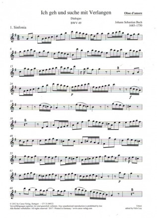 Ich geh und suche mit Verlangen BWV49 fr Soli (SB), Ob d'amore, 2Vl, Va, Vc piccolo, obl.Orgel und Bc Oboe d'amore