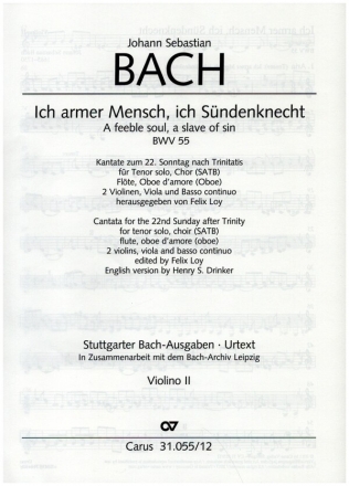 Ich armer Mensch, ich Sndenknecht Kantate Nr.55 BWV55 Violine 2