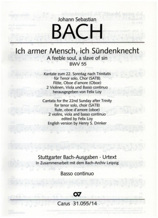 Ich armer Mensch, ich Sndenknecht Kantate Nr.55 BWV55 Violoncello/Kontrabass