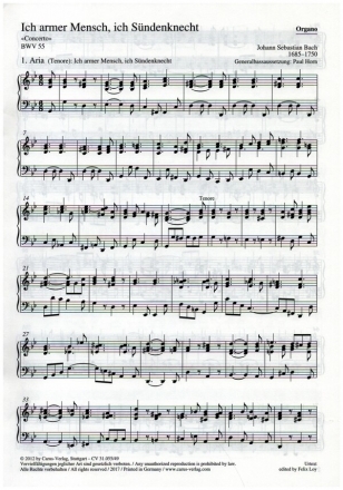 Ich armer Mensch, ich Sndenknecht Kantate Nr.55 BWV55 Orgel
