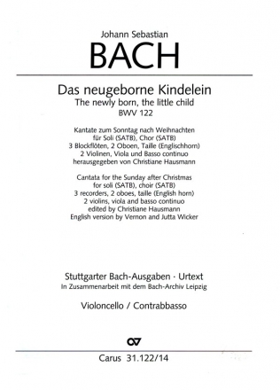 Das neugeborne Kindelein Kantate Nr.122 BWV122 Violoncello/Kontrabass