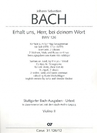 Erhalt uns Herr bei deinem Wort Kantate Nr.126 BWV126 Violine 2