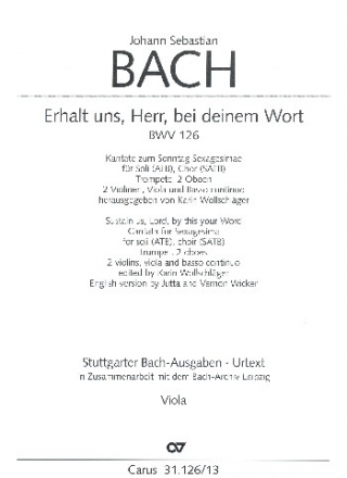 Erhalt uns Herr bei deinem Wort Kantate Nr.126 BWV126 Viola