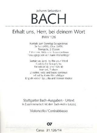Erhalt uns Herr bei deinem Wort Kantate Nr.126 BWV126 Violoncello/Kontrabass