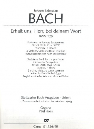 Erhalt uns Herr bei deinem Wort Kantate Nr.126 BWV126 Orgel