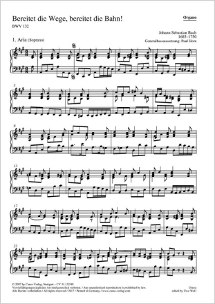 Bach, Johann Sebastian Bereitet die Wege, bereitet die Bahn Soli SATB, Coro SATB, Ob, Fg, 2 Vl, Va, Vc, Bc Orgel