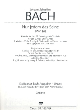 Nur jedem das Seine Kantate Nr.163 BWV163 Orgel