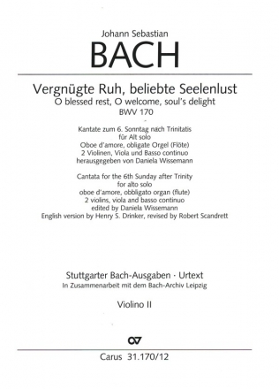 Vergngte Ruh, beliebte Seelenlust Kantate Nr.170 BWV170 Violine 2