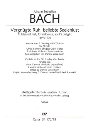 Vergngte Ruh, beliebte Seelenlust Kantate Nr.170 BWV170 Viola