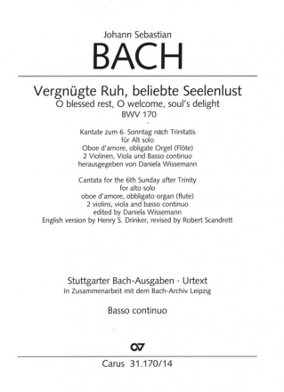 Vergngte Ruh, beliebte Seelenlust Kantate Nr.170 BWV170 Violoncello/Kontrabass