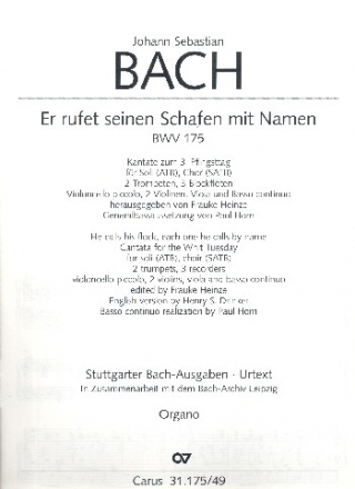 Er rufet seinen Schafen mit Namen Kantate Nr.175 BWV175 Orgel