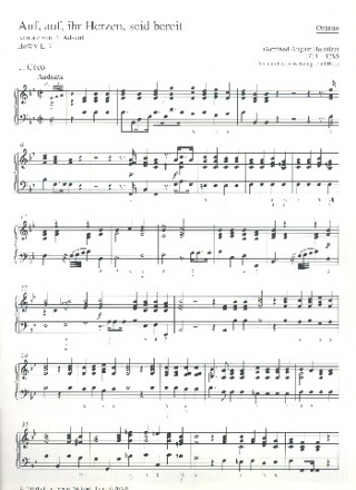 Auf auf ihr Herzen seid bereit HoWVII.7 fr Soli, gem Chor, 2 Oboen, 2 Violinen, Viola, Bc Orgel